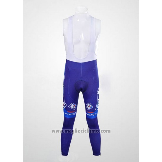 2012 Abbigliamento Ciclismo FDJ Bianco e Celeste Manica Lunga e Salopette